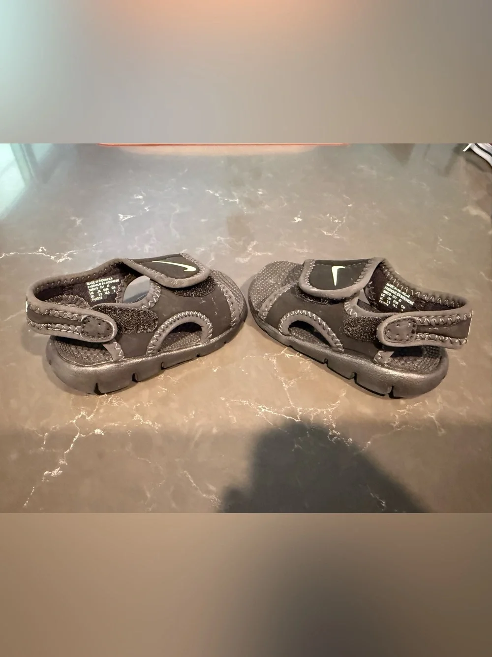 Nike Kids Black Sandals with White Swoosh 3C